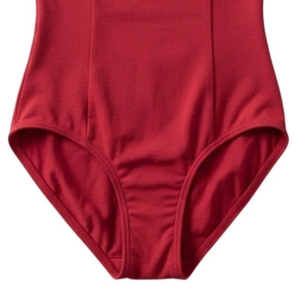 Capezio Childs I 6X-7 Tank Leotard Red Garnet Scoop Neck Dance Lined Cotton Blen